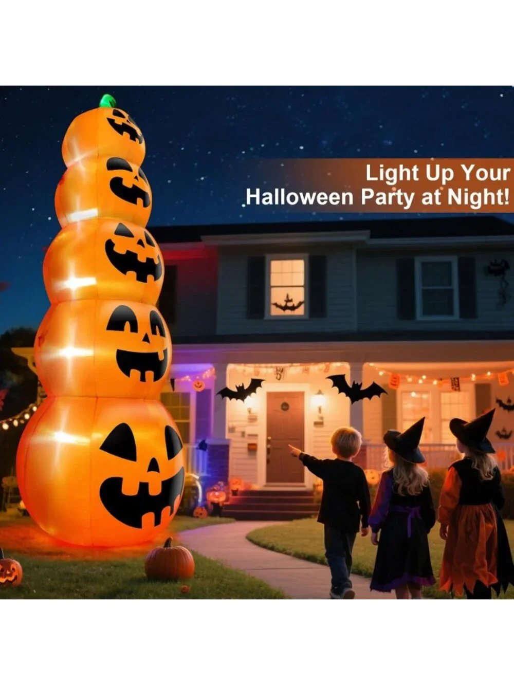 Giant 14 FT Inflatable Stacked Pumpkins - Outdoor Halloween Decoration, Yard